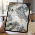eBook cover mockup on a tablet with an abstract plaza photo theme, blank cover